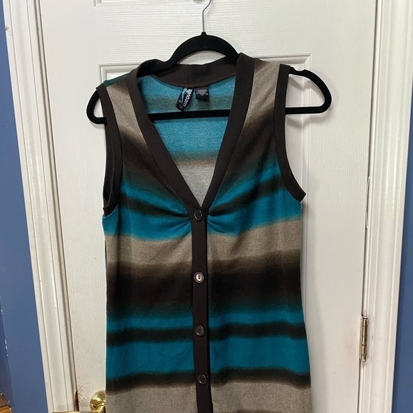 Weavers Womens large Long Blue Brown Ombre Stripe Vest Jumbo with button - Picture 2 of 8